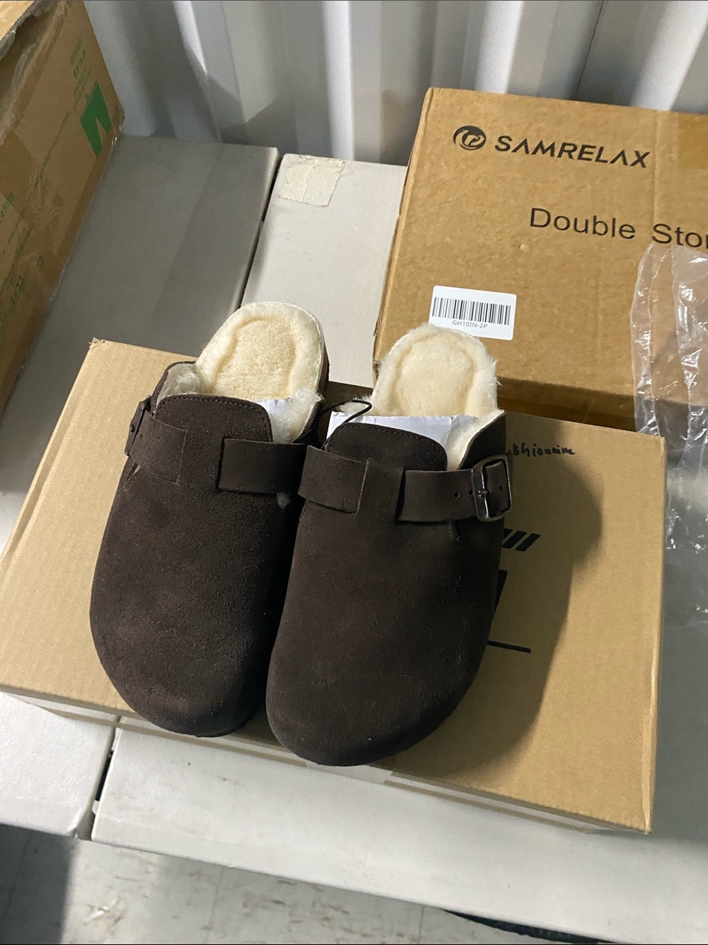 Cozy Brown Suede Shearling-Lined Slip-On Mules 6M
